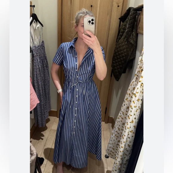 J. Crew Cerise shirtdress in striped poplin Deep Sea Stripes - Picture 2 of 11